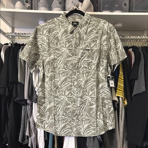 O'Neill Khaki and White Tropical Leaf Casual Shirt - Picture 1 of 4